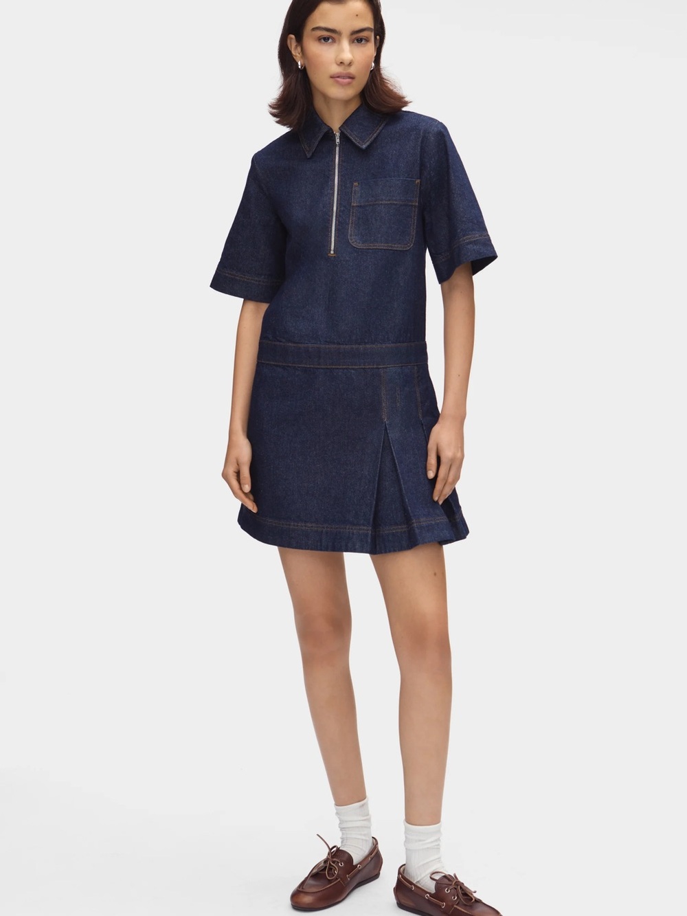 NWT ALIGNE Yolanda Pleated Denim Mini Dress Indigo US 4